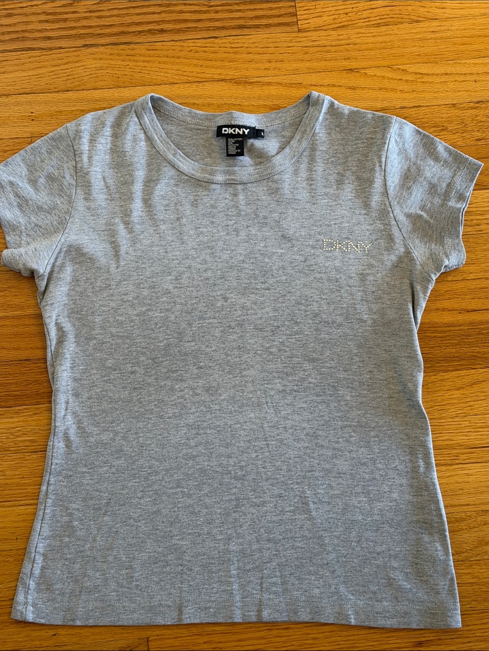 DKNY Heather Gray Short Sleeve Tee with Rhinestone Logo